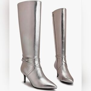 Feetquake Women's Silver Knee High Stiletto Boots, Size 7, NWT
